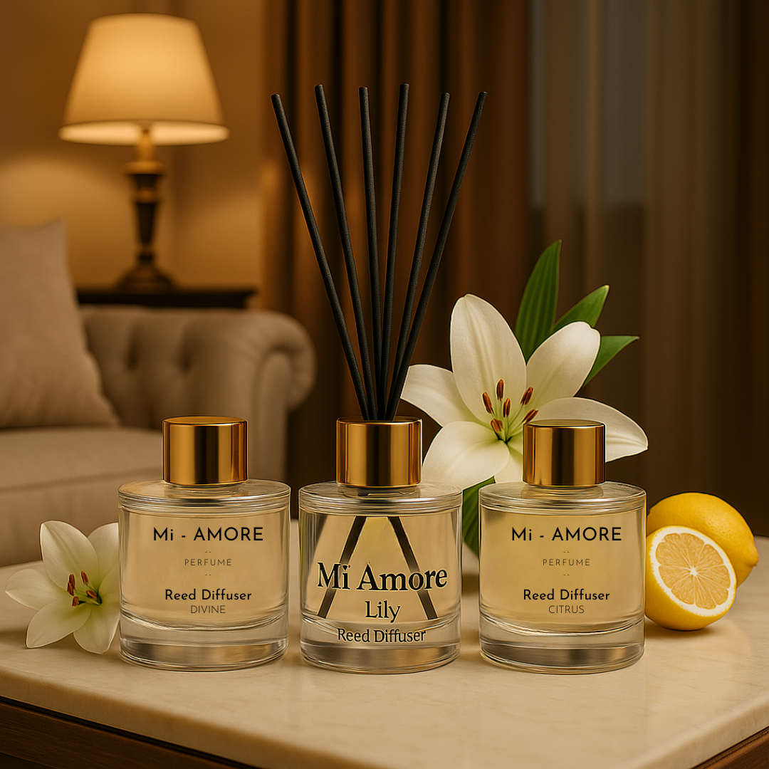 Natural reed diffuser with citrus, apricot, and musk for home fragrance