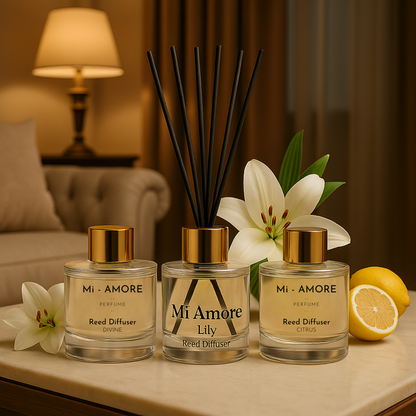 Natural reed diffuser with citrus, apricot, and musk for home fragrance